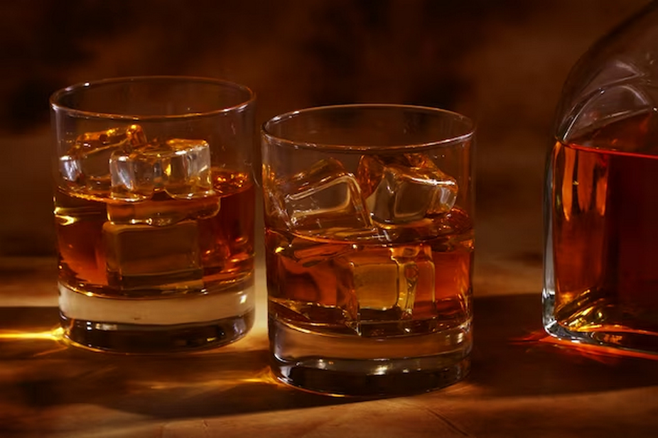 Glass of Whiskey with Ice Cubes